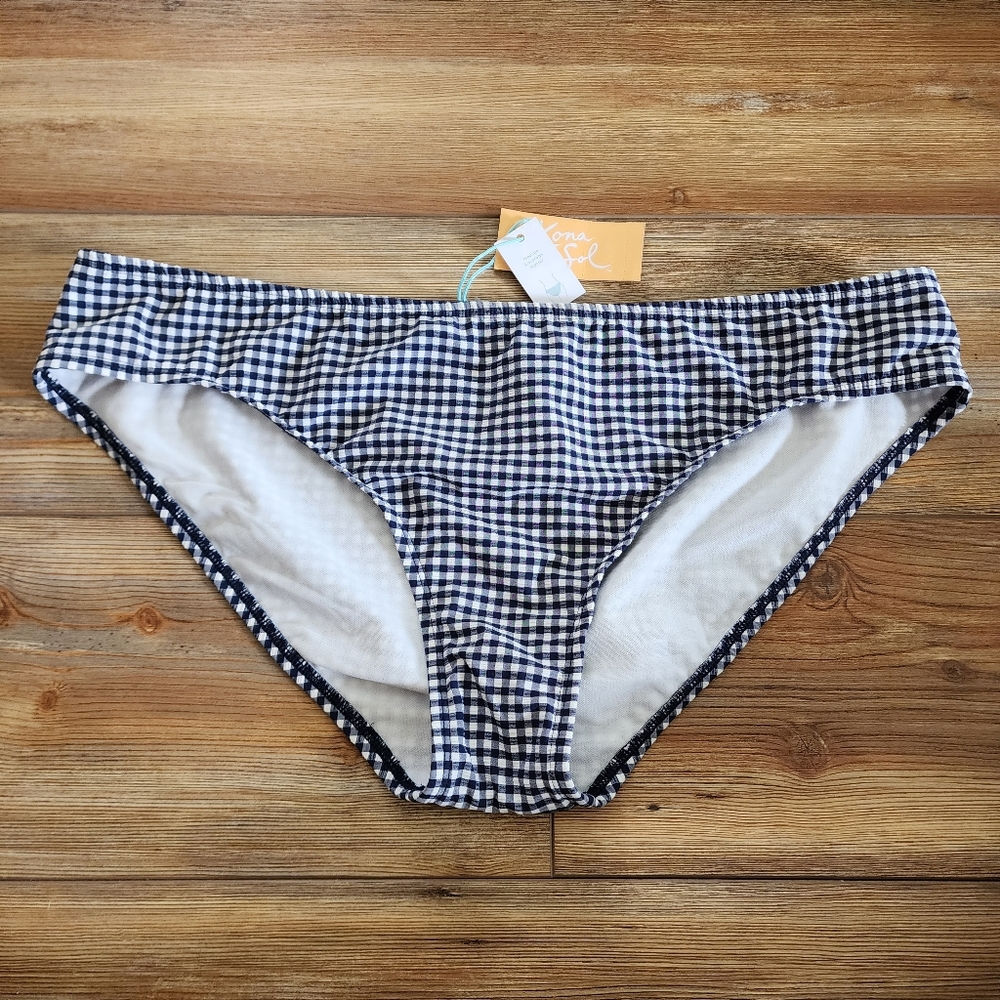 Kona Sol Bikini Bottom Womens XL Navy Blue Gingham NEW